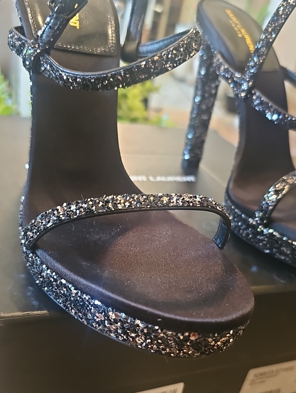 Saint Laurent Black Glitter Platform High Heel Sandals Size 38 NWT - Picture 12 of 15